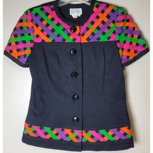 Vintage 80's 90's Y2K Neon Lattice‎ Jacquard Vibrant Bold Maximalist Top Jacket